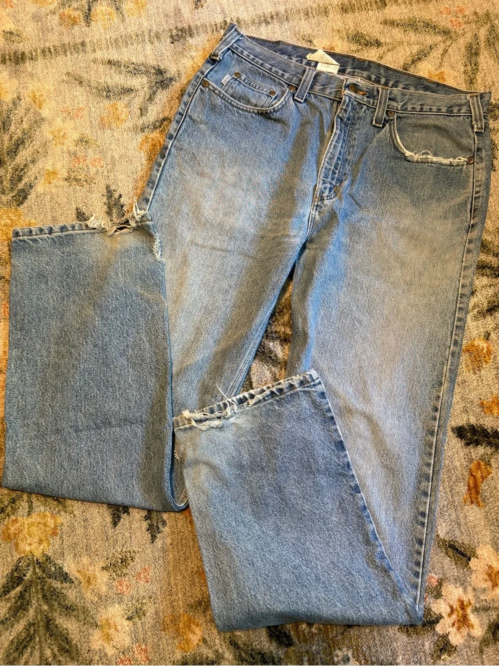 Carhartt Mens Traditional Fit Straight Leg Blue Denim Jeans B480 DPS Distressed
